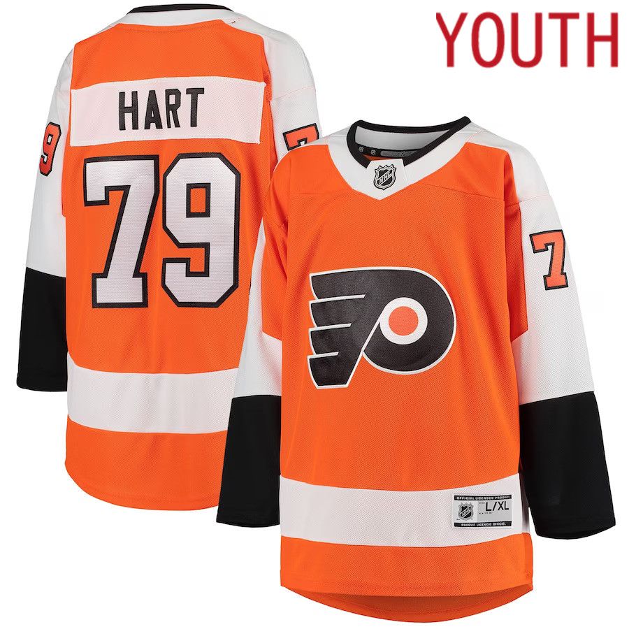 Youth Philadelphia Flyers #79 Carter Hart Orange Home Premier Player NHL Jersey->youth nhl jersey->Youth Jersey